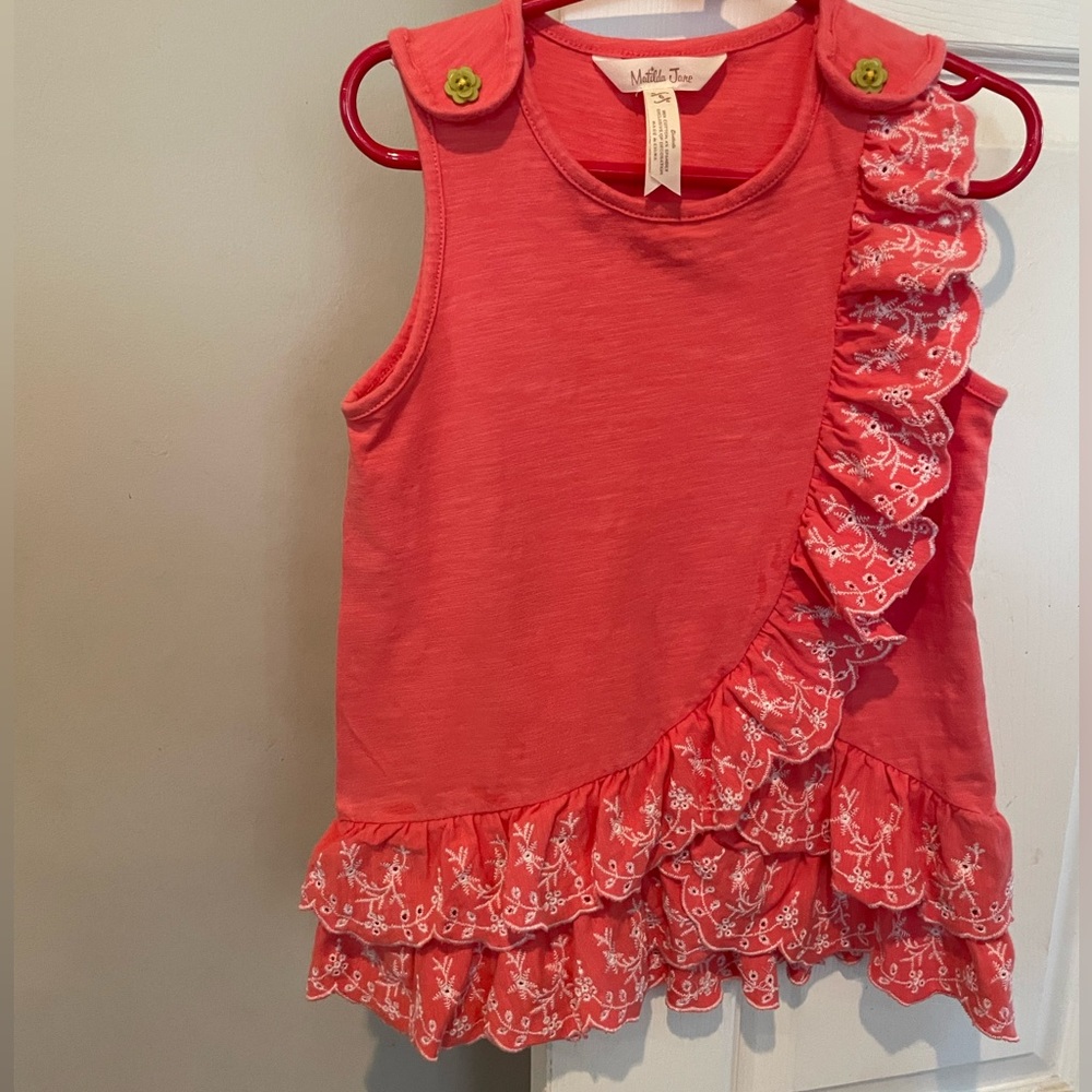 Gently worn Matilda Jane girls size 6 ruffled sleeveless top.